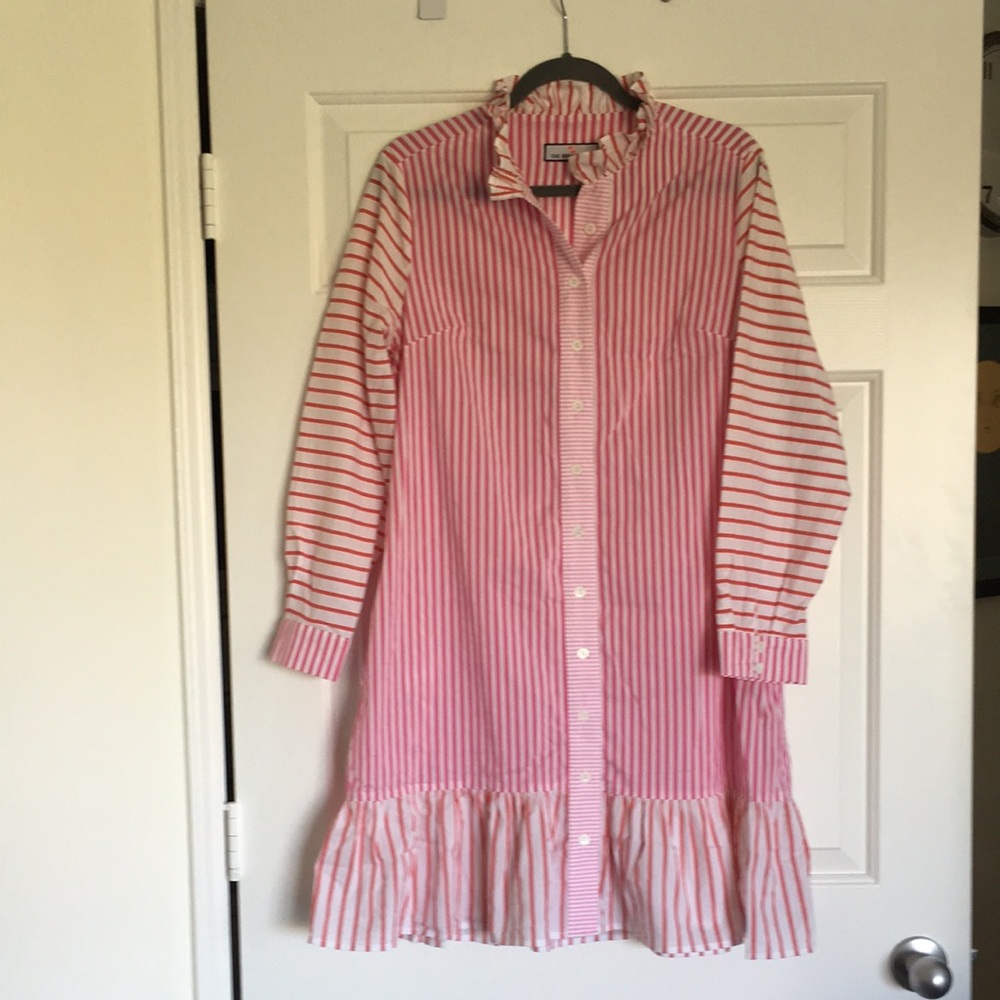 CK Bradley preppy pink stripe shirt dress L